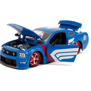 اسباب بازی ماشین فلزی فورد مدل Mustang GT و فیگور کاپیتان آمریکا Marvel با مقیاس 1:24_اسباب بازی